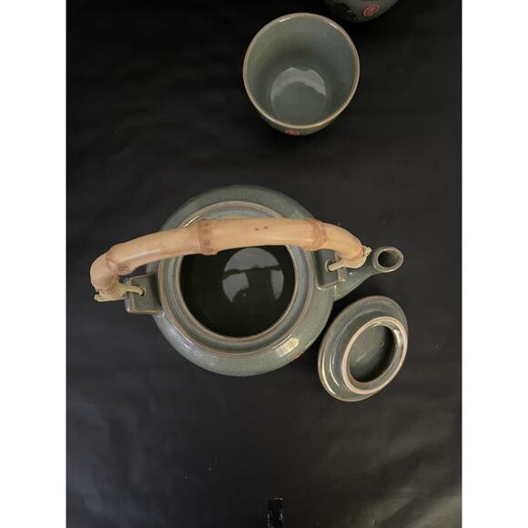 Arita Yaki Sage Black Bamboo Japanese Tea Pot & 4 Cups Original Box - Picture 10 of 15